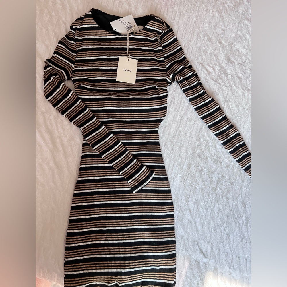 Forever 21 Beivy Striped Long Sleeved Dress Size M BNWT